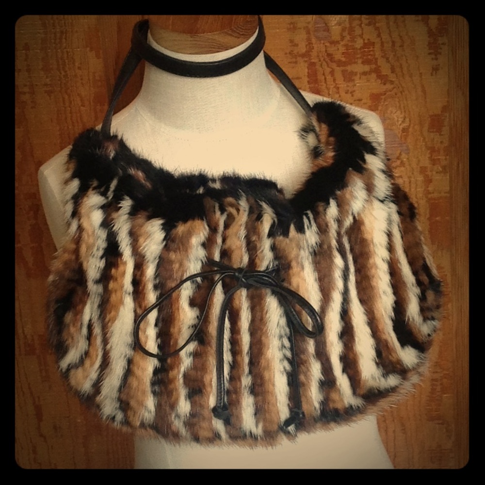 Genuine Mink Fur & Leather Knit Satchel Purse